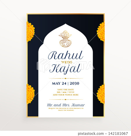 decorative hindu wedding or sagai event card with floral design decorative hindu wedding or sagai event card with floral design 142181067