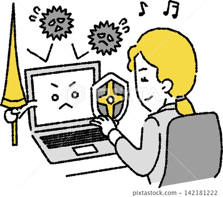 An illustration of a business person (female) who has taken information security measures and computer virus protection seriously. An illustration of a business person (female) who has taken information security measures and computer virus protection seriously. 142181222
