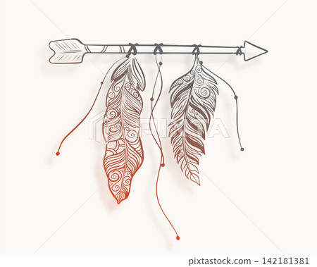 ethnic style boho feather and arrow background for vintage decoration ethnic style boho feather and arrow background for vintage decoration 142181381