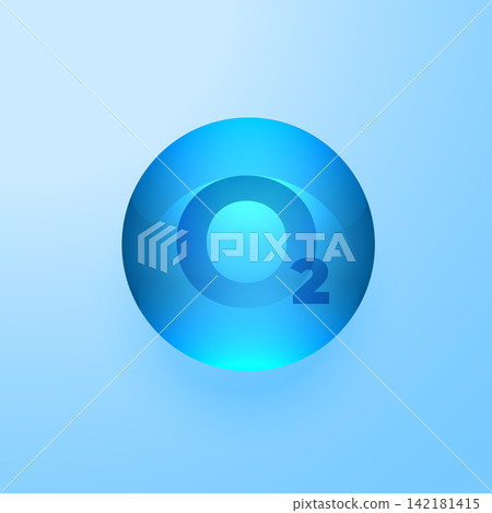glossy blue bubble with oxygen o2 molecule symbol design glossy blue bubble with oxygen o2 molecule symbol design 142181415