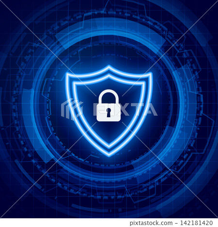 glowing blue digital shield techno hud background for data protection glowing blue digital shield techno hud background for data protection 142181420