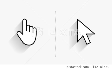 hand cursor and arrow icons with long shadow effect 142181450