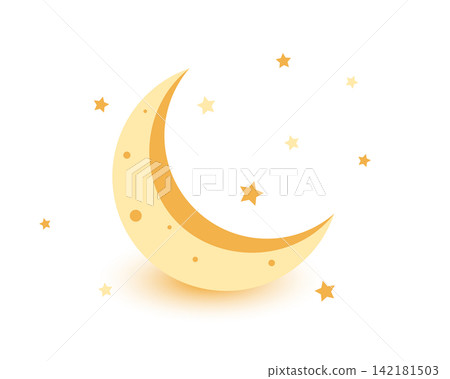 isolated and 3d golden half moon and stars design isolated and 3d golden half moon and stars design 142181503