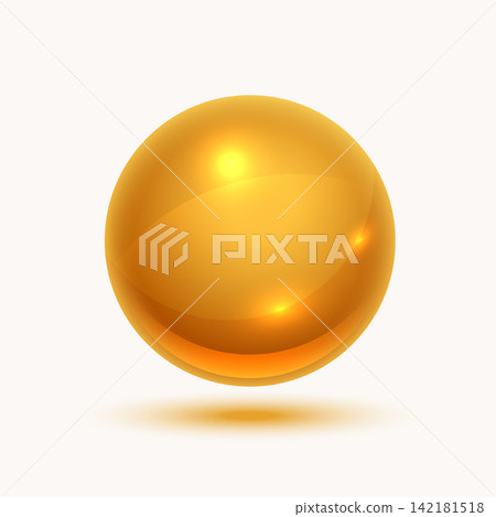 isolated shiny golden round ball in 3d style 142181518