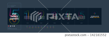 Numbered Social Media Carousel Template Set with Rainbow Gradient Line Numbers 142181552