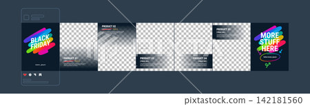 Dark Black Friday Promo Social Media Carousel Template Set with Rainbow Gradient Accent Dark Black Friday Promo Social Media Carousel Template Set with Rainbow Gradient Accent 142181560