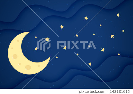 midnight half moon with sparkling scattered stars design 142181615