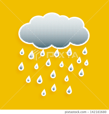 papercut falling raindrop with cloud yellow background papercut falling raindrop with cloud yellow background 142181680