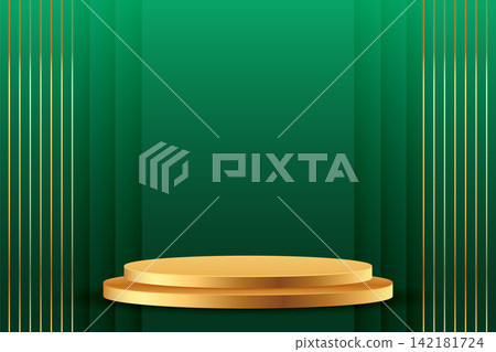 realistic golden platform on green background for advertisement realistic golden platform on green background for advertisement 142181724