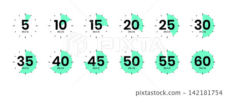 set of minute countdown timer deadline clock symbol design 142181754