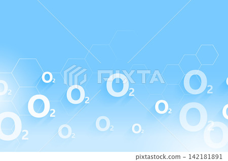 white oxygen o2 floating on blue background with hexagonal shape white oxygen o2 floating on blue background with hexagonal shape 142181891
