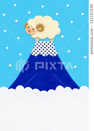Cute sheep and Mt. Fuji appliqué New Year's card / 2027 (no text) Cute sheep and Mt. Fuji appliqué New Year's card / 2027 (no text) 142181936