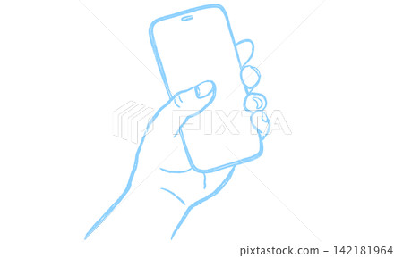 Hand-drawn illustration of a hand holding a smartphone Hand-drawn illustration of a hand holding a smartphone 142181964