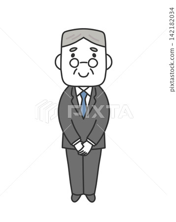 A senior male office worker stands with his hands clasped in front of him. A senior male office worker stands with his hands clasped in front of him. 142182034