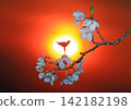 Cherry blossoms with the rising sun at dawn behind them 142182198
