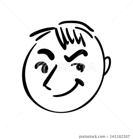 Hand drawn cartoon face expressing mischievous expression Hand drawn cartoon face expressing mischievous expression 142182307