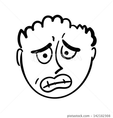 Cartoon face expressing worry and anxiety concept Cartoon face expressing worry and anxiety concept 142182308