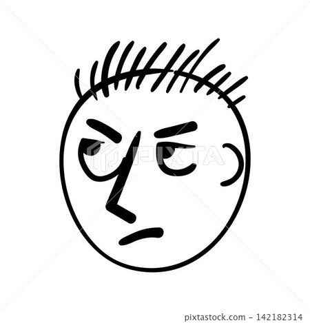 Grumpy skeptical face expressing doubt and dissatisfaction Grumpy skeptical face expressing doubt and dissatisfaction 142182314