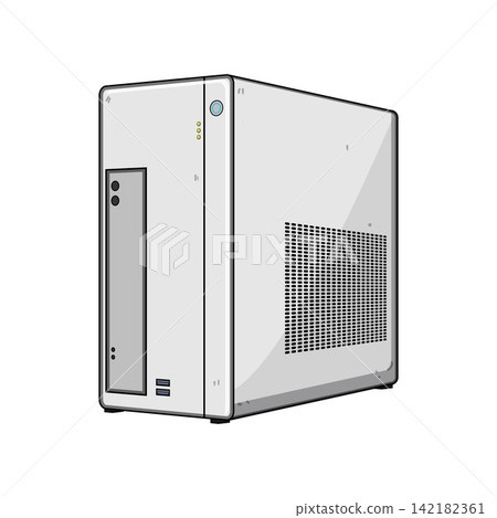 Desktop computer case processing data illustration Desktop computer case processing data illustration 142182361