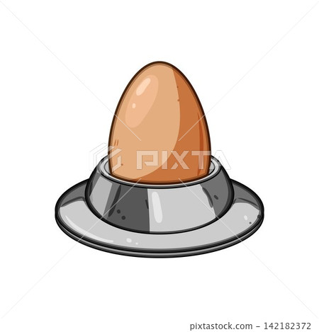 Breakfast egg standing in metal egg holder Breakfast egg standing in metal egg holder 142182372
