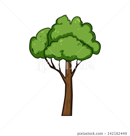 Cartoon tree drawing with green leaves and trunk Cartoon tree drawing with green leaves and trunk 142182449