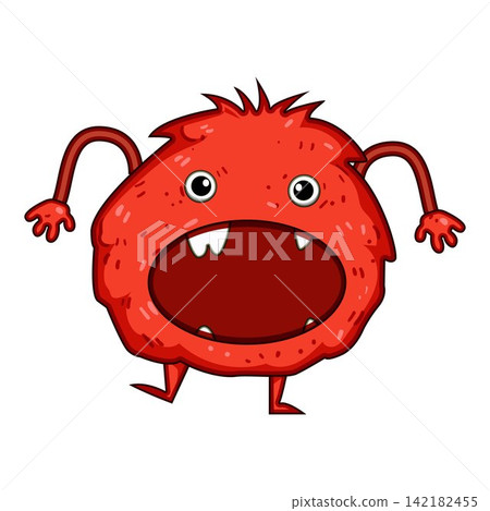 Cute red cartoon monster character roaring 142182455