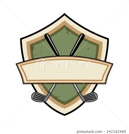 Golf club shield design with blank banner Golf club shield design with blank banner 142182480