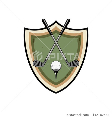 Golf clubs and ball emblem for sport event Golf clubs and ball emblem for sport event 142182482