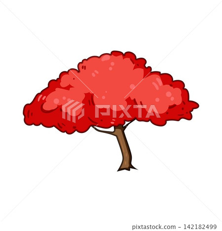 Cartoon red tree standing on white background Cartoon red tree standing on white background 142182499