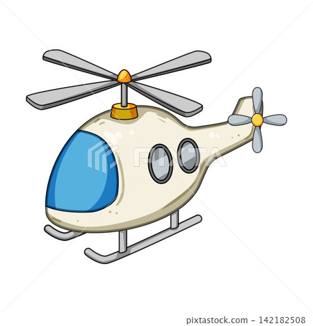 Toy helicopter cartoon drawing with main and tail rotors 142182508