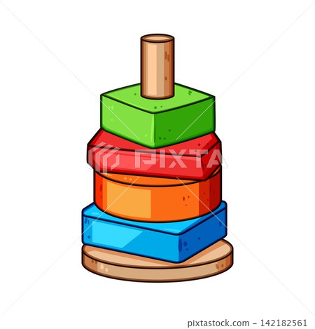 Stacking toy blocks creating a colorful pyramid tower Stacking toy blocks creating a colorful pyramid tower 142182561