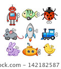 Collection of colorful wind up toys for children 142182587