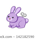 Purple wind up toy bunny character illustration 142182590