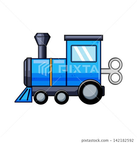 Blue toy train illustration with wind up key Blue toy train illustration with wind up key 142182592