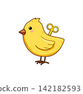 Yellow chick wind up toy character illustration 142182593