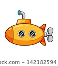 Yellow wind up toy submarine with periscope 142182594