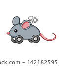Wind up toy mouse on wheels moving 142182595