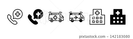119 Ambulance Hospital Icon Set 119 Ambulance Hospital Icon Set 142183080
