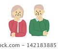A set of bust-up illustrations depicting senior couples worrying and thinking (vector format). 142183885
