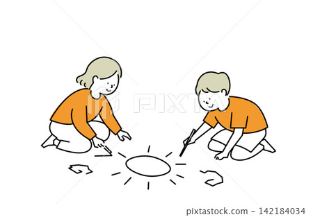 Children playing by drawing graffiti Children playing by drawing graffiti 142184034