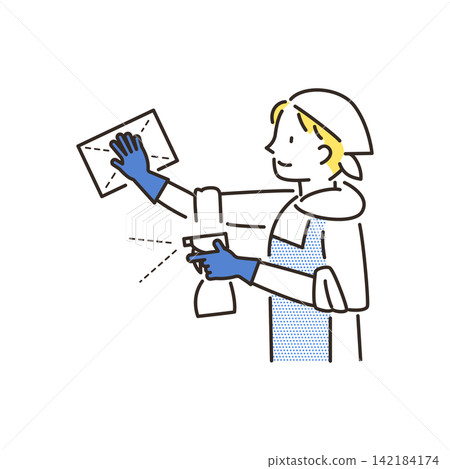 Illustration of a man wiping surfaces. Illustration of a man wiping surfaces. 142184174