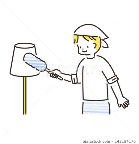 An illustration of a boy cleaning with a handheld mop. An illustration of a boy cleaning with a handheld mop. 142184176