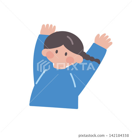 Illustration of a woman with both hands raised in surprise (vector image) Illustration of a woman with both hands raised in surprise (vector image) 142184338