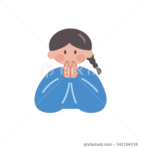 Illustration of a woman with her hands clasped together (vector image) 142184339