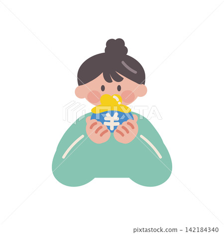 Illustration of a woman holding a wallet with both hands (vector image) Illustration of a woman holding a wallet with both hands (vector image) 142184340