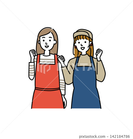 A young female cafe staff member makes a victory pose. A young female cafe staff member makes a victory pose. 142184786