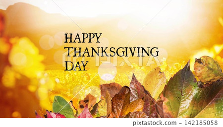 Holiday banner animating on load, sunlight revealing HAPPY THANKSGIVING, leaves, bokeh for greeting Holiday banner animating on load, sunlight revealing HAPPY THANKSGIVING, leaves, bokeh for greeting 142185058