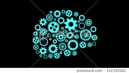 Vertical video: Gear-brain cluster rotating on data pulse, main gear driving network for technology Vertical video: Gear-brain cluster rotating on data pulse, main gear driving network for technology 142185082