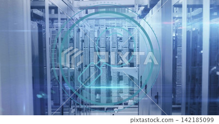 Humming server racks lining data center aisle, showing blade servers, cable bundles, teal overlay. Enclosures, wiring, glass, holographic, futuristic, blue, industrial Humming server racks lining data center aisle, showing blade servers, cable bundles, teal overlay. Enclosures, wiring, glass, holographic, futuristic, blue, industrial 142185099