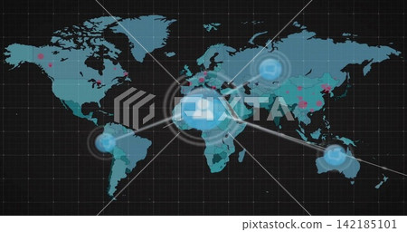 Vertical video: Incoming pulse activating central Africa node, sending ripples linking global nodes Vertical video: Incoming pulse activating central Africa node, sending ripples linking global nodes 142185101